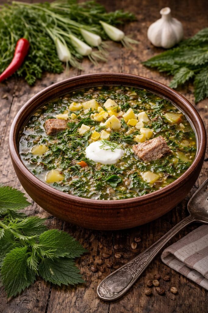 Борщ зелений з кропивою і шпинатом