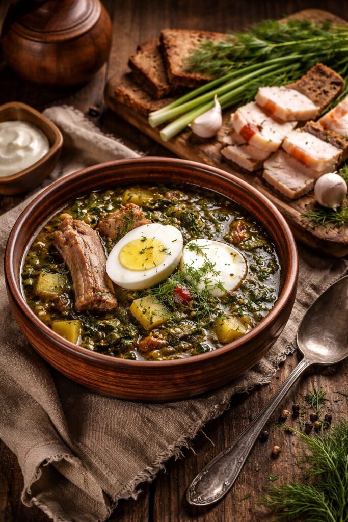 Борщ зелений зі шпинатом і щавлем