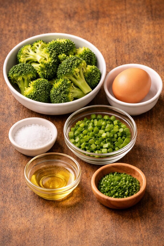 Інгредієнти для яєчні з броколі — броколі, яйце, зелена цибуля