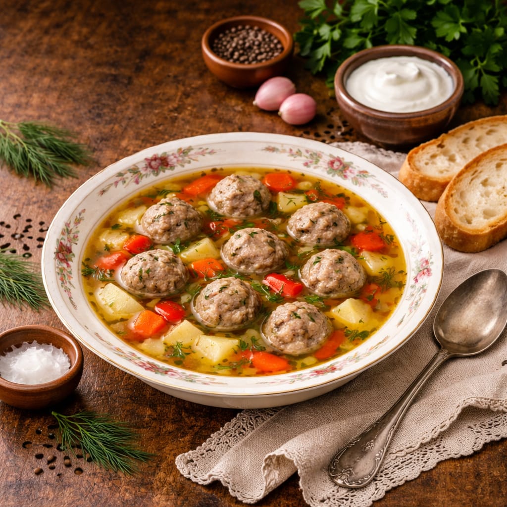 домашний суп с фрикадельками и овощами