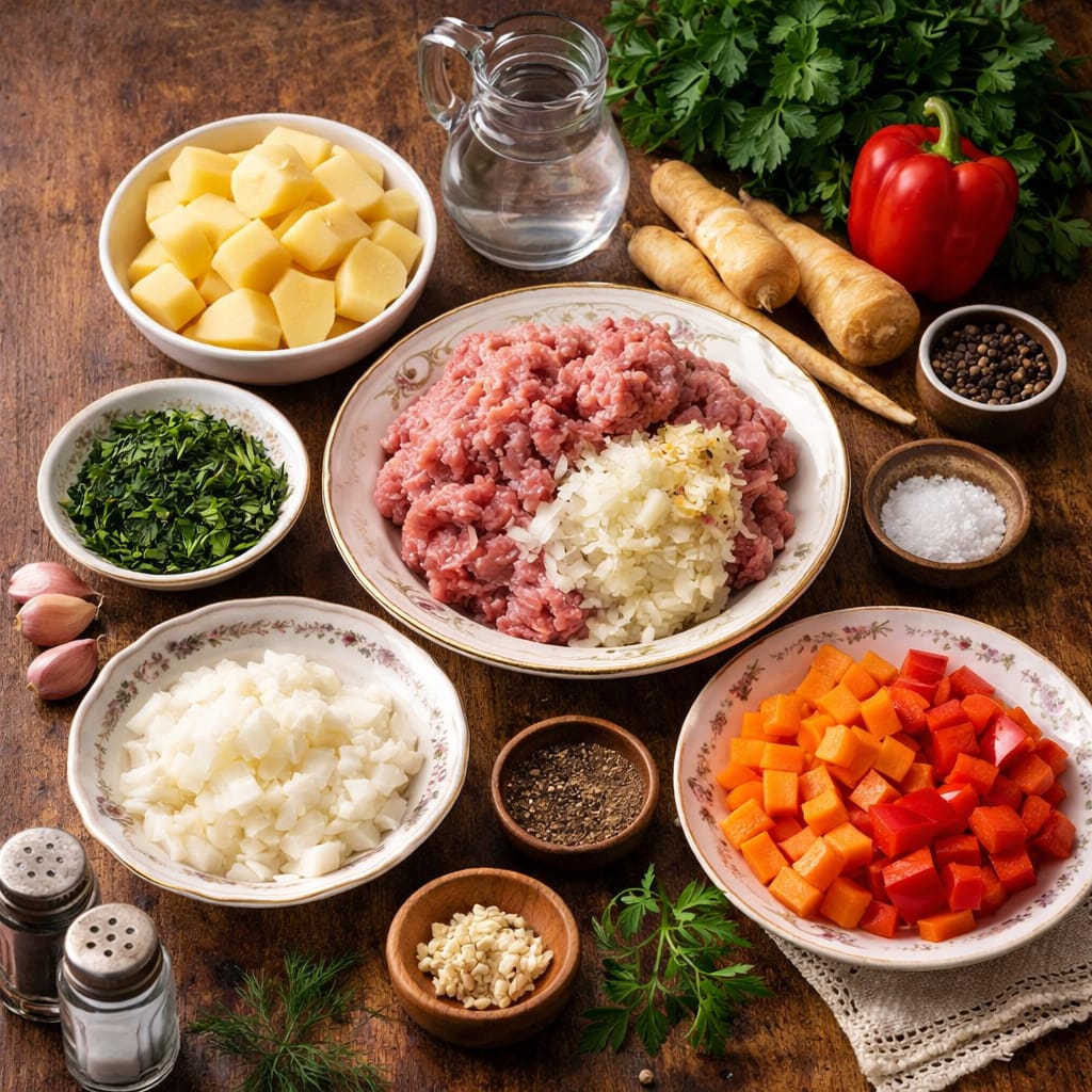 інгредієнти для супу з фрикадельками