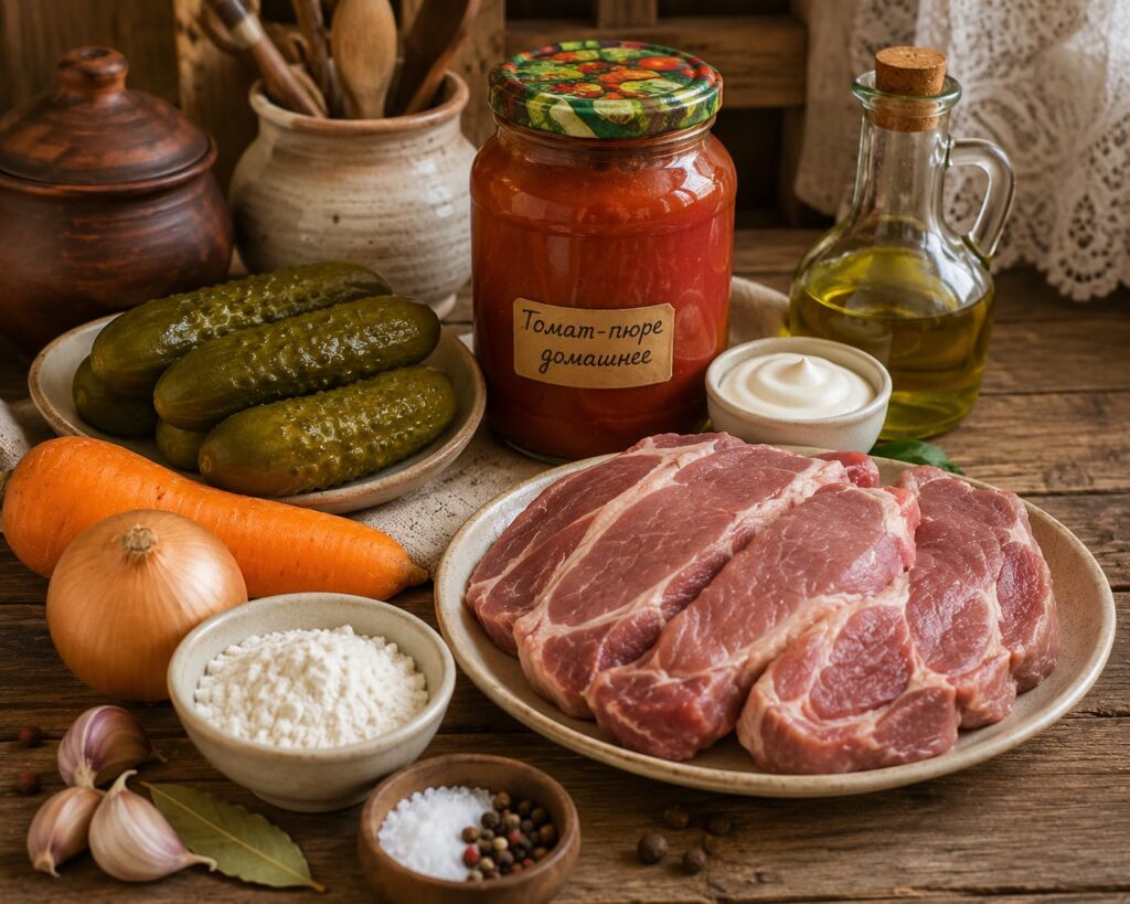 Пальчики м’ясні з солоними огірками 6 Ингредиенты для мясных пальчиков из свинины и солёных огурцов