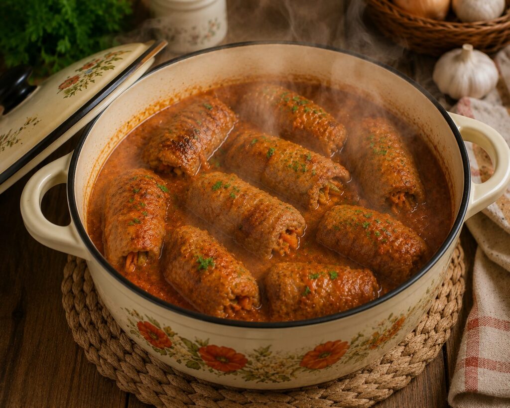 Пальчики м’ясні з солоними огірками 7 Мясные пальчики тушатся в томатном соусе