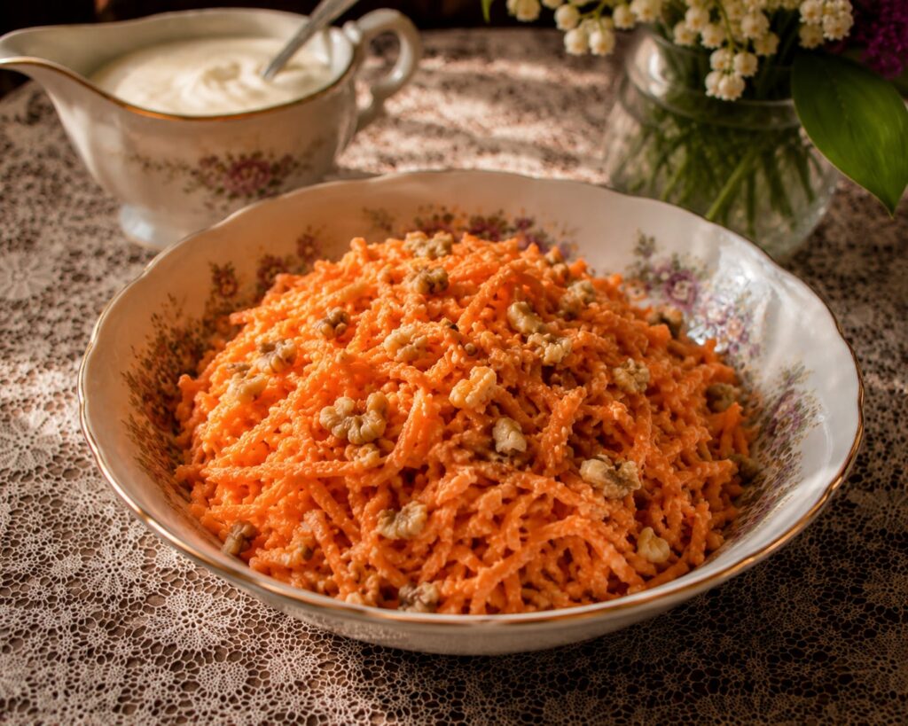 Морквяний салат із горіхами та часником