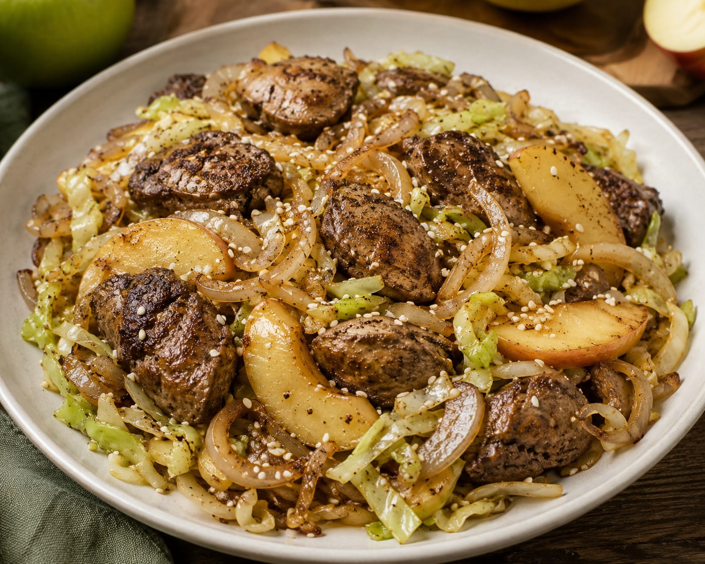 Печёнка с молодой капустой, яблоками и луком 7 Печёнка с молодой капустой, яблоками и луком