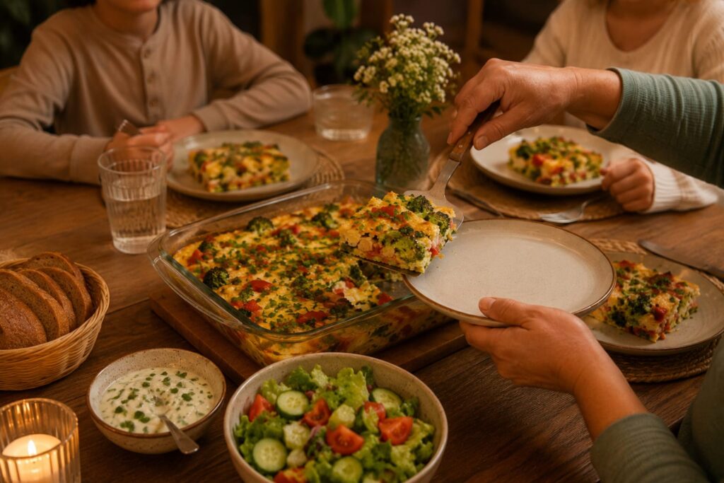 Запеканка овощная с куриной грудкой 7 Семейный ужин с овощной запеканкой и салатом