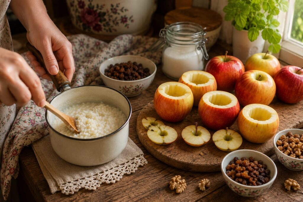Приготовление рисовой начинки для запечённых яблок