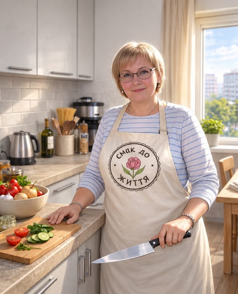 Домашня сторінка 2 Маргарита Тарасова готує на кухні у фартусі «Смак до життя»