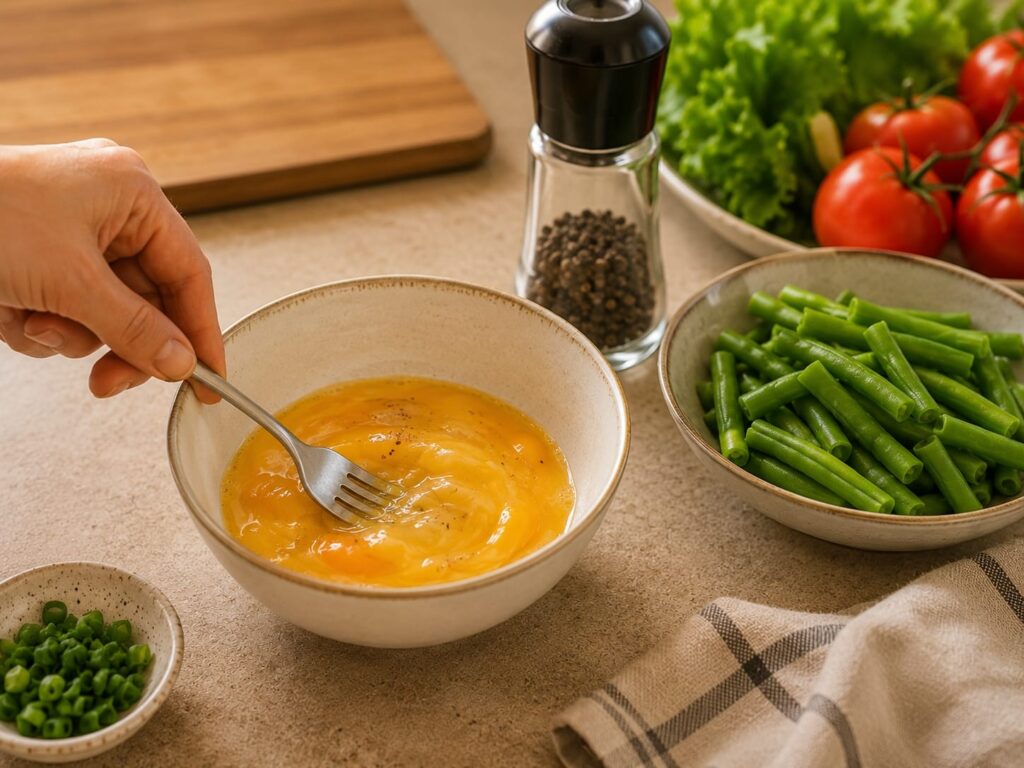 🍳 Скрембл со стручковой фасолью — мой летний завтрак 17 Подготовка яиц для скрембла