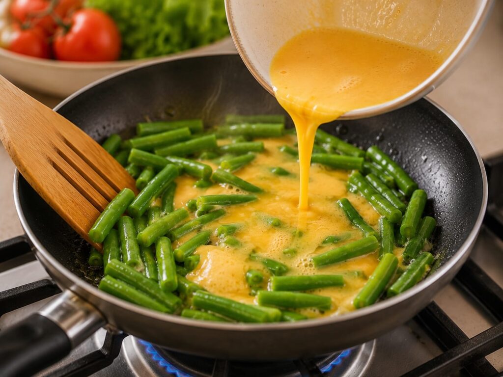 🍳 Скрембл со стручковой фасолью — мой летний завтрак 19 Яйца добавляются к стручковой фасоли